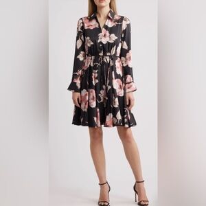 Tahari ASL, Floral Long Sleeve Circle Skirt Shirtdress, 10 Petite